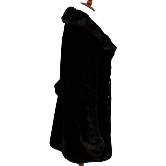 Vintage 1970s Double Breasted Black & Brown Faux Fur Coat | Borgazia by Fairmoor - Picture 3 of 13